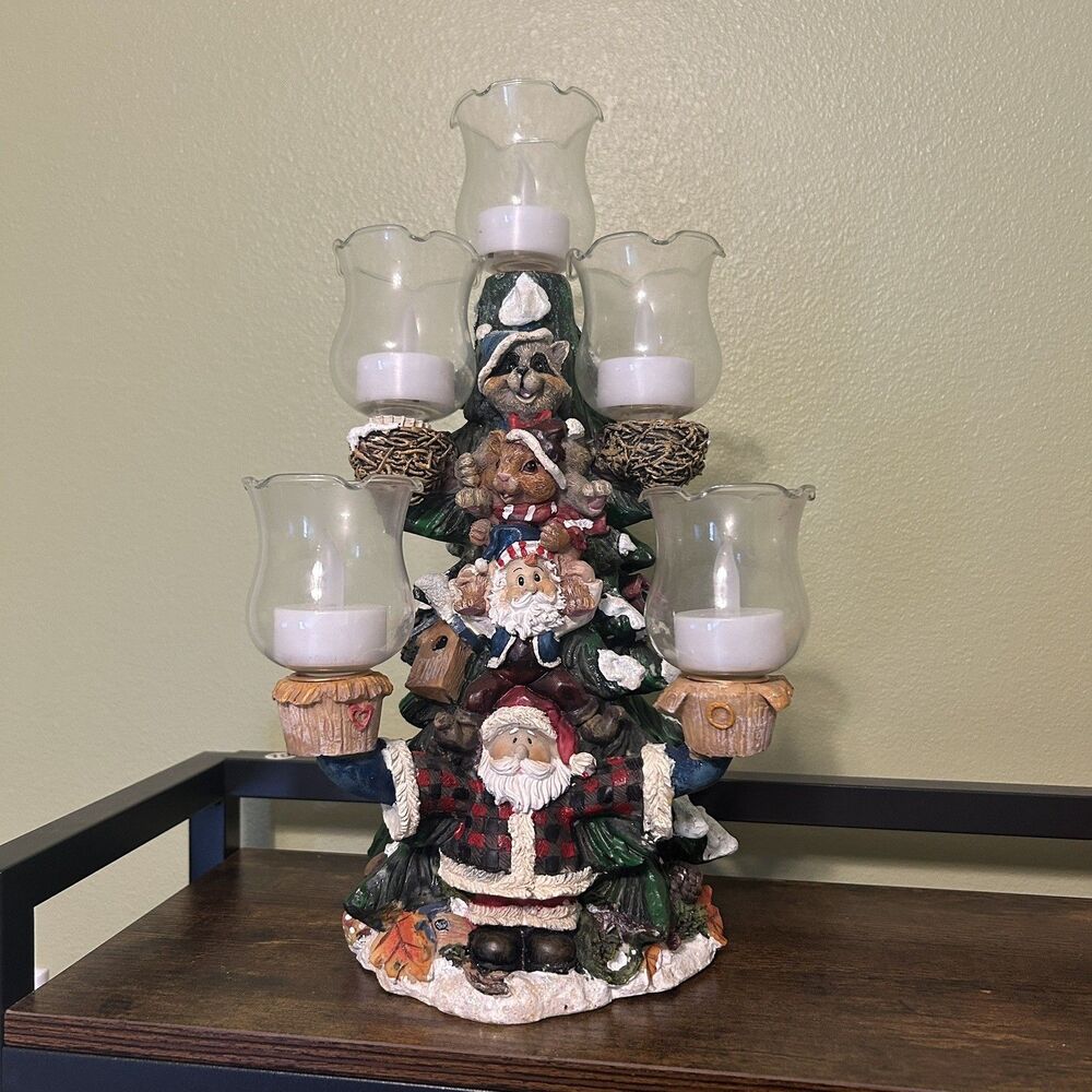 Santa Ceramic Multi-Arm Candle Holder Centerpiece w/ Glass Cups, Multicolor